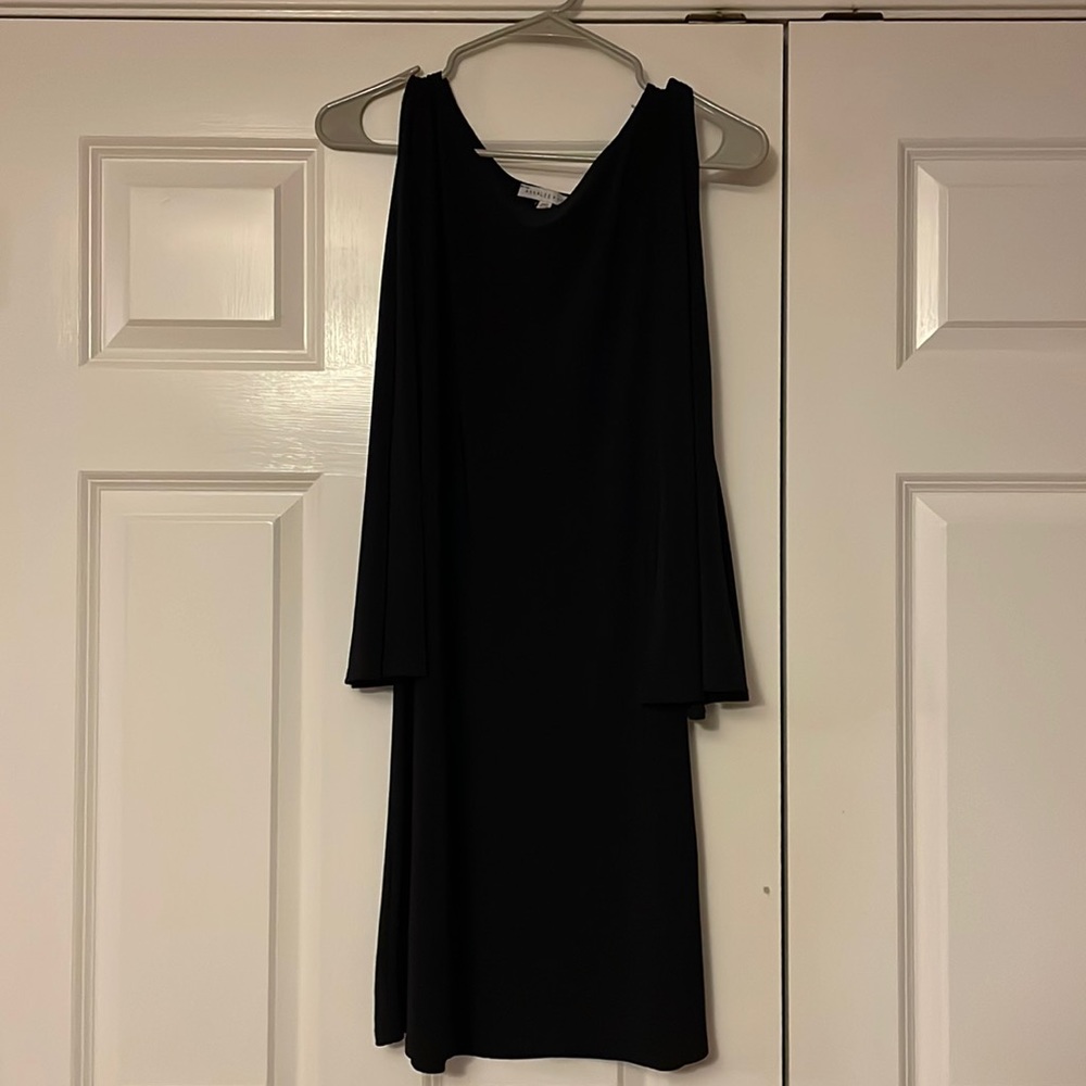 Black open shoulder long sleeve dress